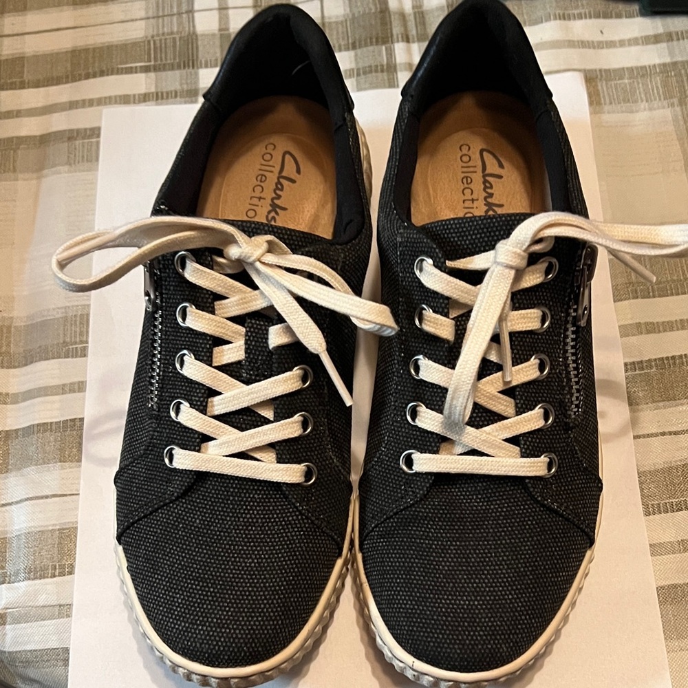 Clarks Black Canvas Sneakers with Cream Laces